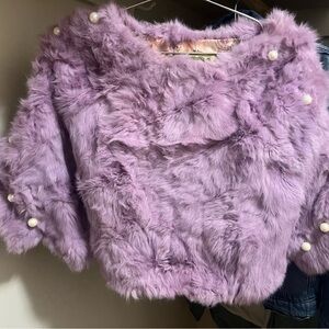 Lavender Real Fur Coat with Pearl Accents